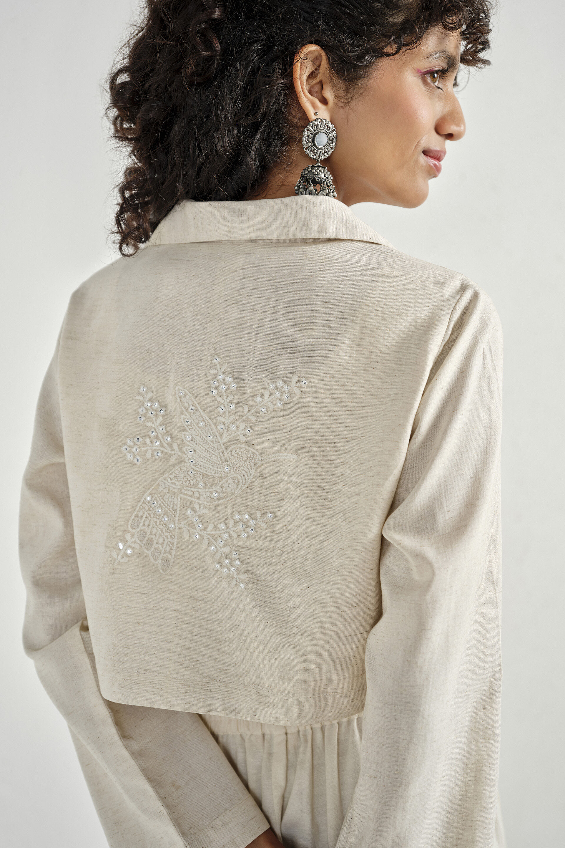 Natural Embroidered Crop Jacket, Natural, image 5